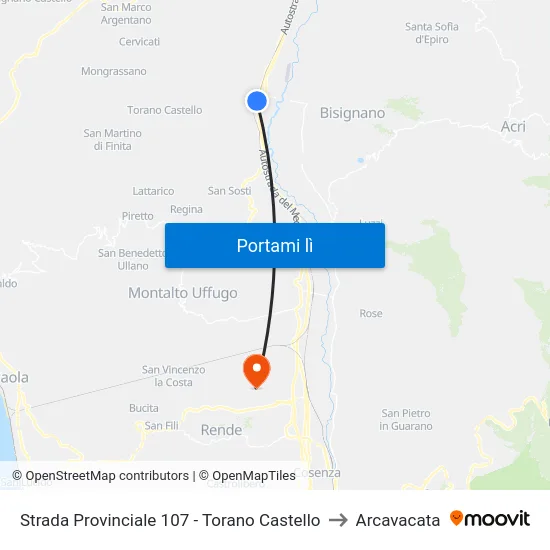 Strada Provinciale 107 - Torano Castello to Arcavacata map