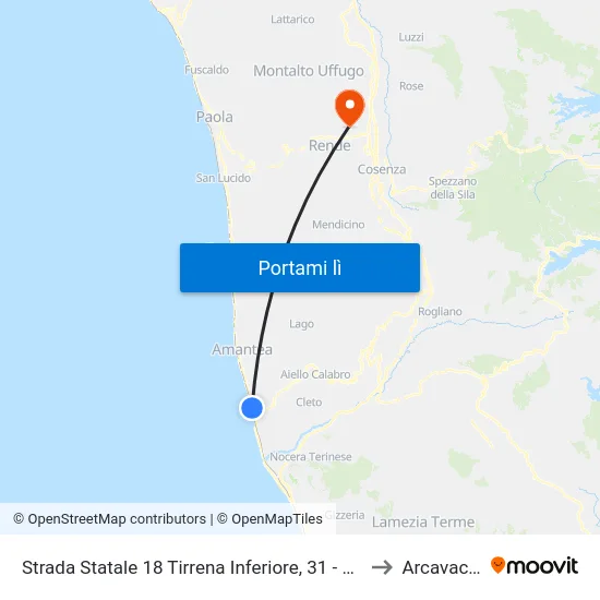 Strada Statale 18 Tirrena Inferiore, 31 - Amantea to Arcavacata map