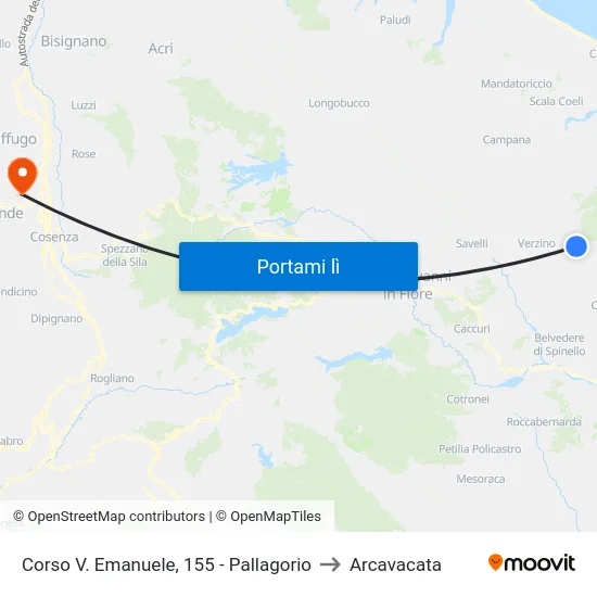 Corso V. Emanuele, 155 - Pallagorio to Arcavacata map