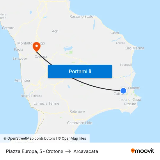 Piazza Europa, 5 - Crotone to Arcavacata map