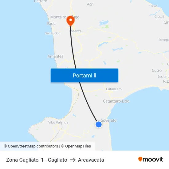 Zona Gagliato, 1 - Gagliato to Arcavacata map