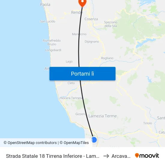 Strada Statale 18 Tirrena Inferiore - Lamezia Terme to Arcavacata map
