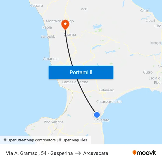 Via A. Gramsci, 54 - Gasperina to Arcavacata map