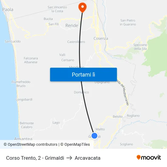 Corso Trento, 2 - Grimaldi to Arcavacata map