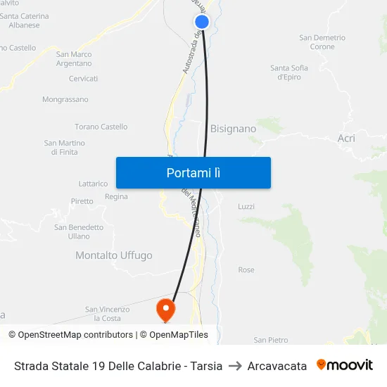 Strada Statale 19 Delle Calabrie - Tarsia to Arcavacata map