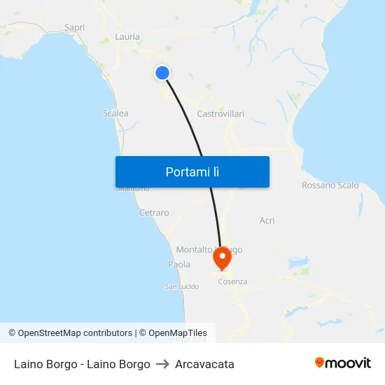 Laino Borgo - Laino Borgo to Arcavacata map