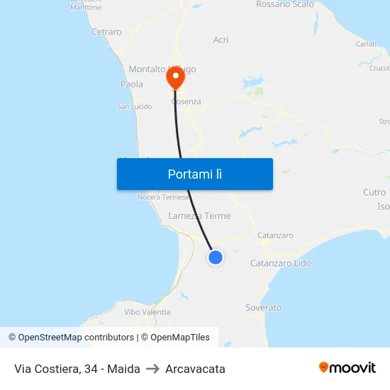Via Costiera, 34 - Maida to Arcavacata map