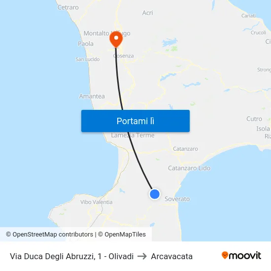 Via Duca Degli Abruzzi, 1 - Olivadi to Arcavacata map