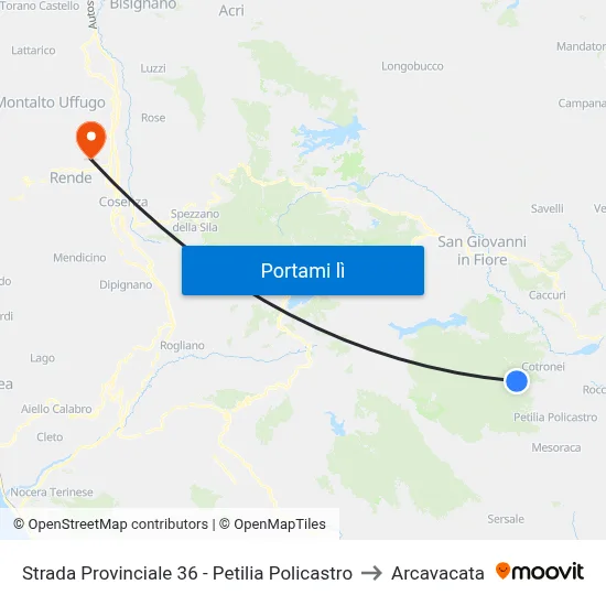 Strada Provinciale 36 - Petilia Policastro to Arcavacata map