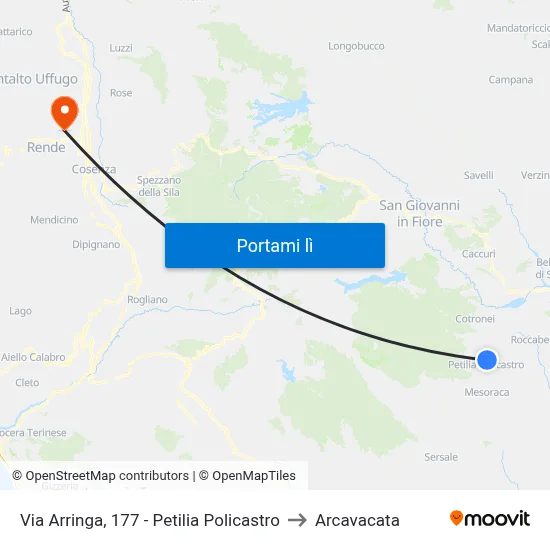 Via Arringa, 177 - Petilia Policastro to Arcavacata map