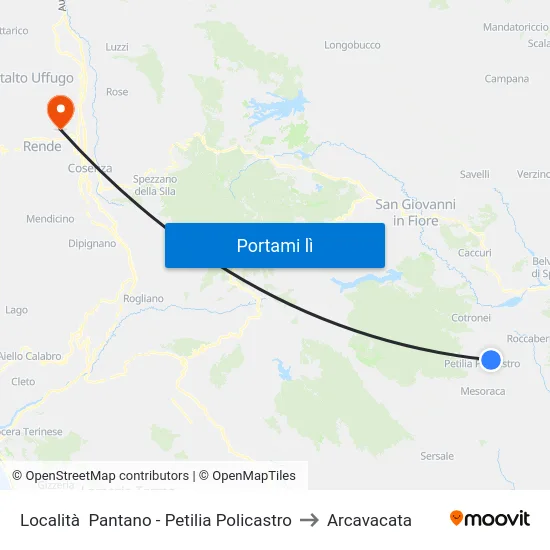 Località  Pantano - Petilia Policastro to Arcavacata map