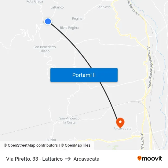 Via Piretto, 33 - Lattarico to Arcavacata map