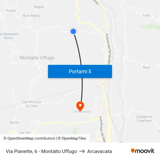 Via Pianette, 6 - Montalto Uffugo to Arcavacata map