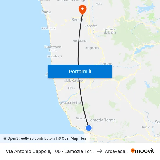 Via Antonio Cappelli, 106 - Lamezia Terme to Arcavacata map
