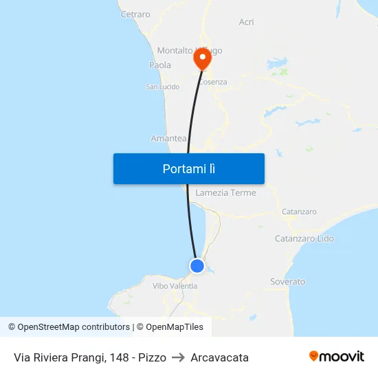 Via Riviera Prangi, 148 - Pizzo to Arcavacata map