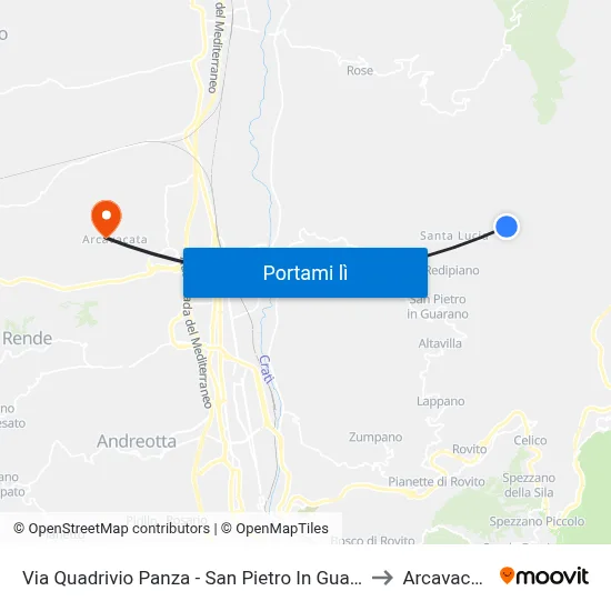 Via Quadrivio Panza - San Pietro In Guarano to Arcavacata map