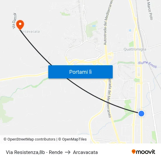 Via Resistenza,8b - Rende to Arcavacata map