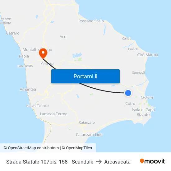 Strada Statale 107bis, 158 - Scandale to Arcavacata map