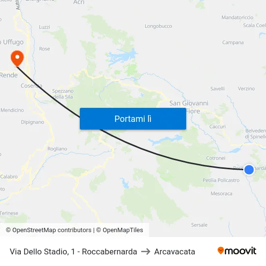 Via Dello Stadio, 1 - Roccabernarda to Arcavacata map