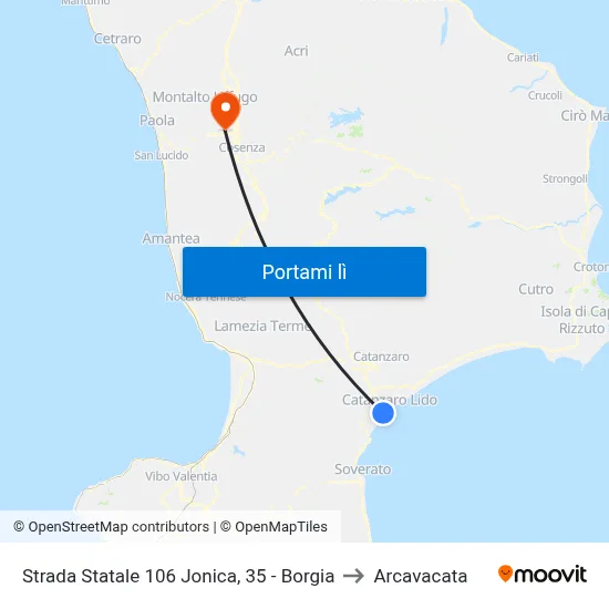 Strada Statale 106 Jonica, 35 - Borgia to Arcavacata map
