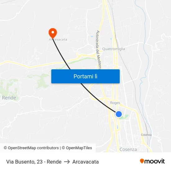 Via Busento, 23 - Rende to Arcavacata map