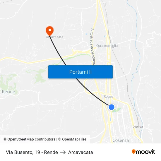 Via Busento, 19 - Rende to Arcavacata map