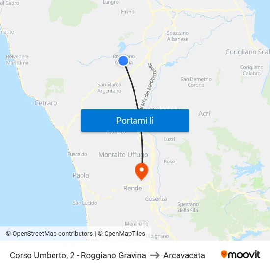 Corso Umberto, 2 - Roggiano Gravina to Arcavacata map