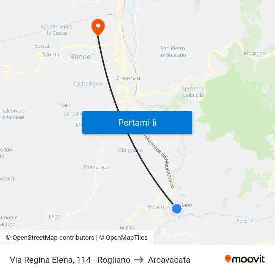 Via Regina Elena, 114 - Rogliano to Arcavacata map