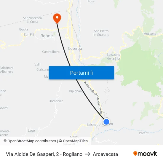 Via Alcide De Gasperi, 2 - Rogliano to Arcavacata map
