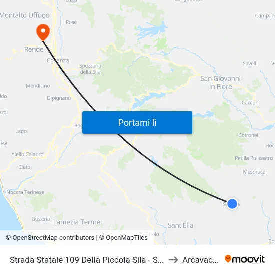 Strada Statale 109 Della Piccola Sila - Sersale to Arcavacata map