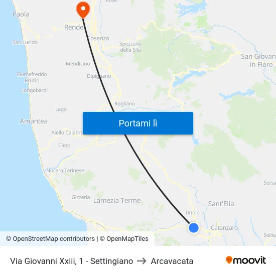 Via Giovanni Xxiii, 1 - Settingiano to Arcavacata map