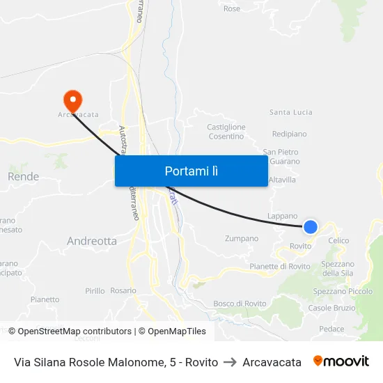 Via Silana Rosole Malonome, 5 - Rovito to Arcavacata map