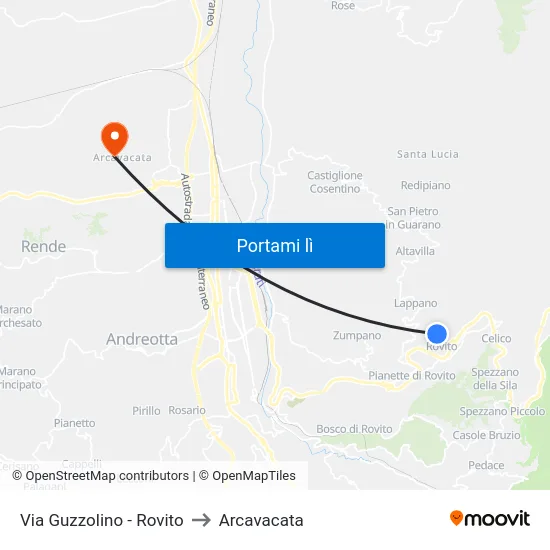 Via Guzzolino - Rovito to Arcavacata map