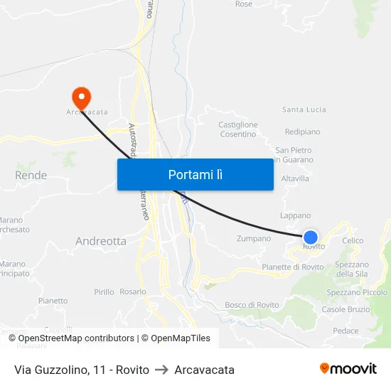 Via Guzzolino, 11 - Rovito to Arcavacata map