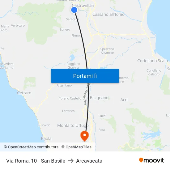 Via Roma, 10 - San Basile to Arcavacata map