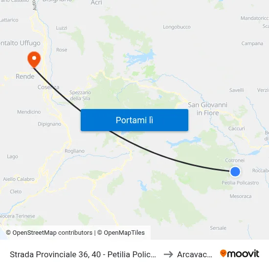 Strada Provinciale 36, 40 - Petilia Policastro to Arcavacata map