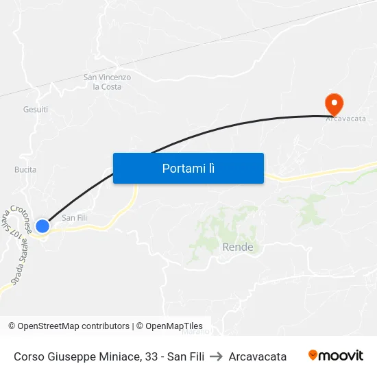 Corso Giuseppe Miniace, 33 - San Fili to Arcavacata map