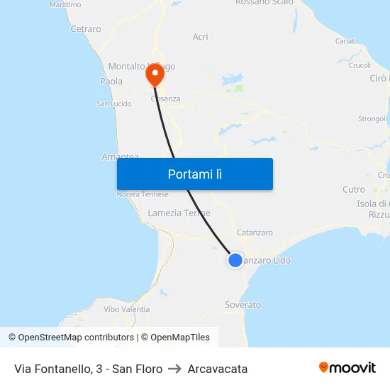 Via Fontanello, 3 - San Floro to Arcavacata map