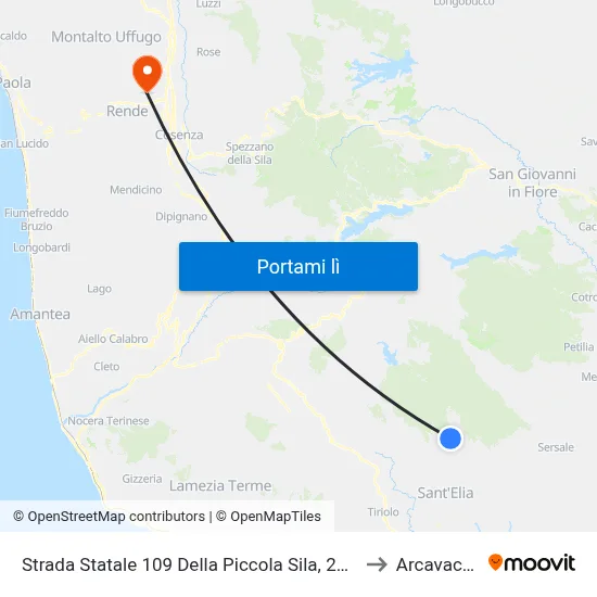 Strada Statale 109 Della Piccola Sila, 23 - Albi to Arcavacata map