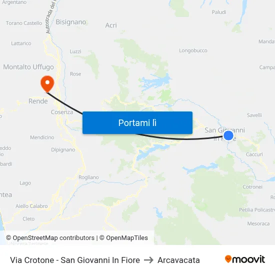 Via Crotone - San Giovanni In Fiore to Arcavacata map