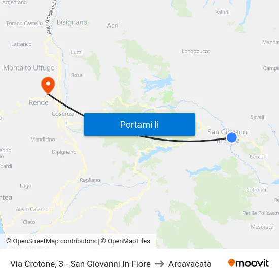 Via Crotone, 3 - San Giovanni In Fiore to Arcavacata map
