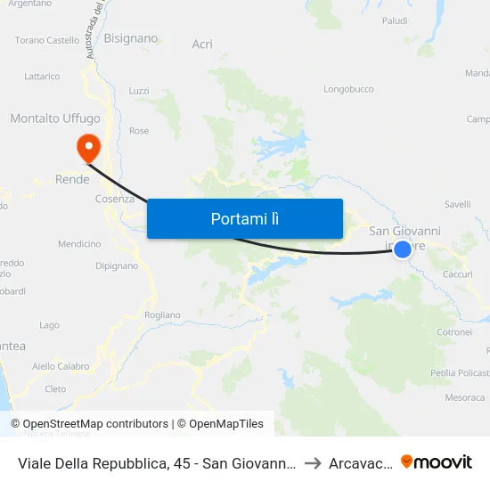Viale Della Repubblica, 45 - San Giovanni In Fiore to Arcavacata map