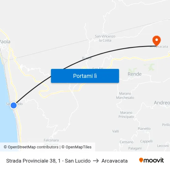 Strada Provinciale 38, 1 - San Lucido to Arcavacata map