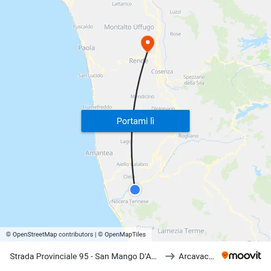 Strada Provinciale 95 - San Mango D'Aquino to Arcavacata map