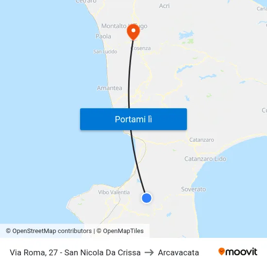 Via Roma, 27 - San Nicola Da Crissa to Arcavacata map
