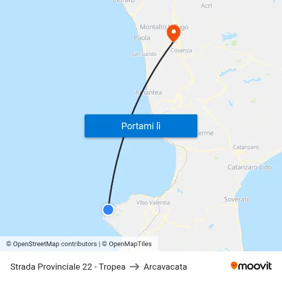 Strada Provinciale 22 - Tropea to Arcavacata map