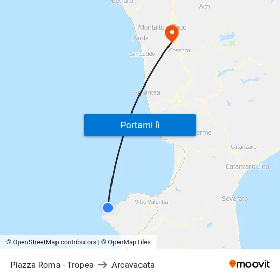 Piazza Roma - Tropea to Arcavacata map