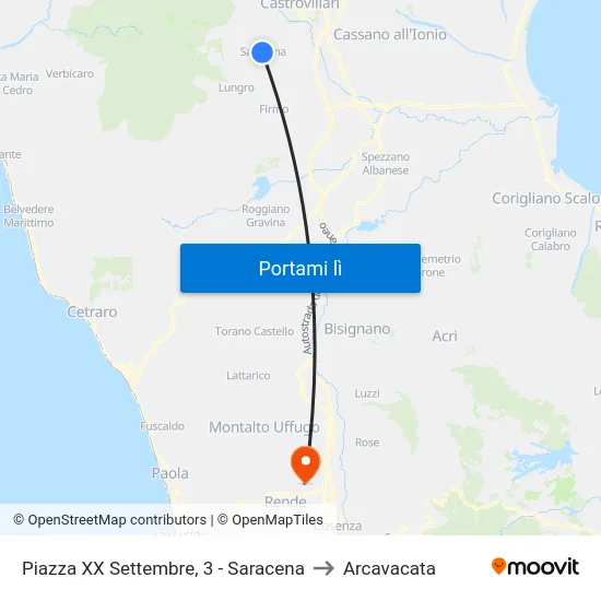 Piazza XX Settembre, 3 - Saracena to Arcavacata map