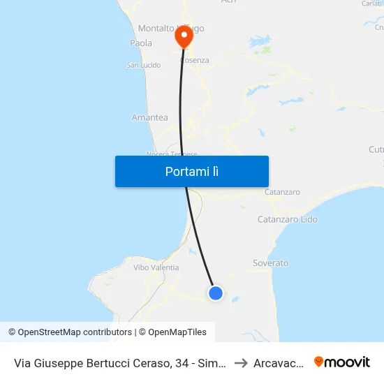 Via Giuseppe Bertucci Ceraso, 34 - Simbario to Arcavacata map