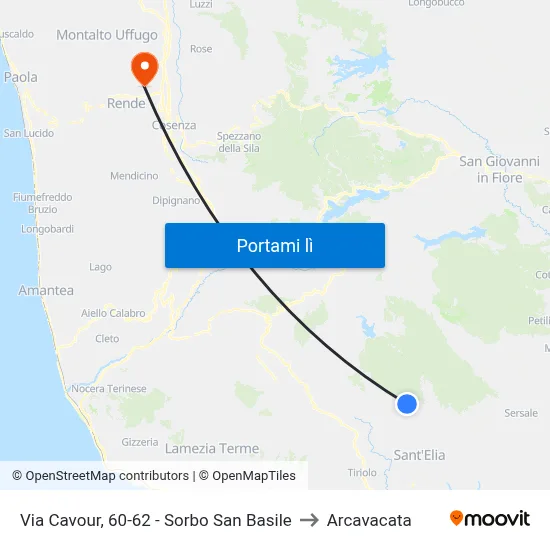 Via Cavour, 60-62 - Sorbo San Basile to Arcavacata map
